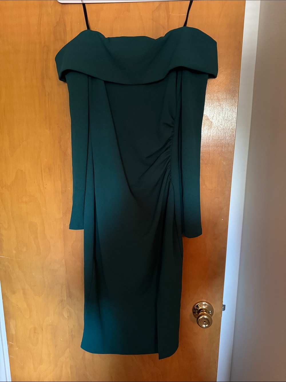Off-Shoulder Long Sleeve Teal Midi Dress